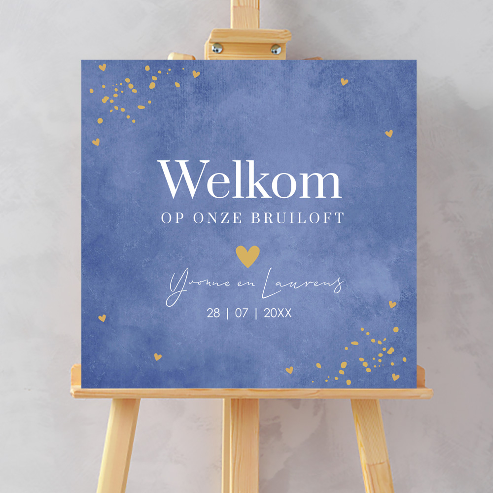 Welkomstbord bruiloft blauw vierkant