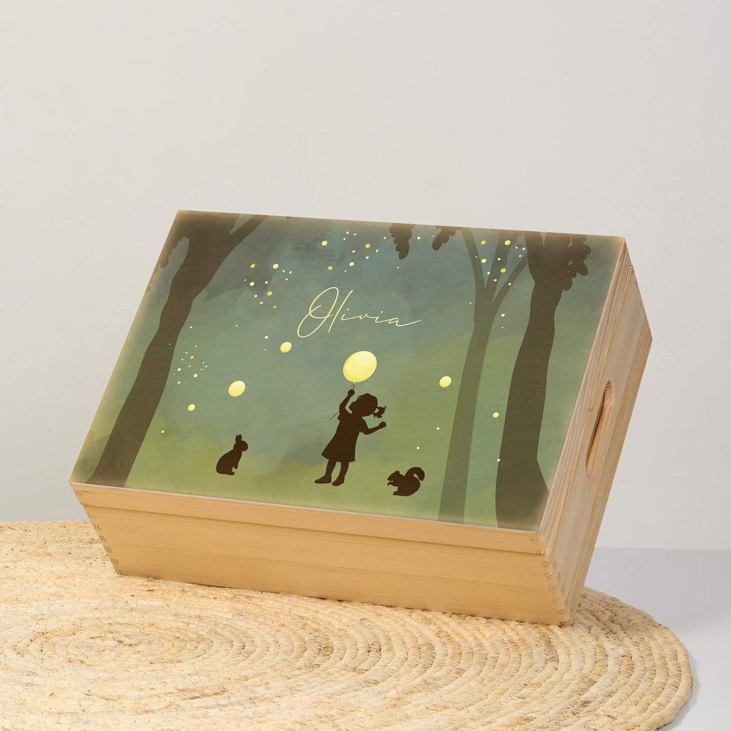 Memorybox winterliefde met silhouet van meisje in het bos
