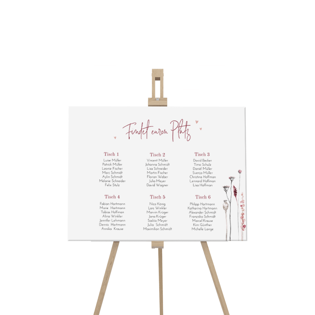 Sitzplan Schild mit weißer Blüte
