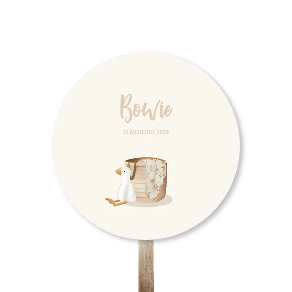 Rond tuinbord met illustratie gansje en mandje