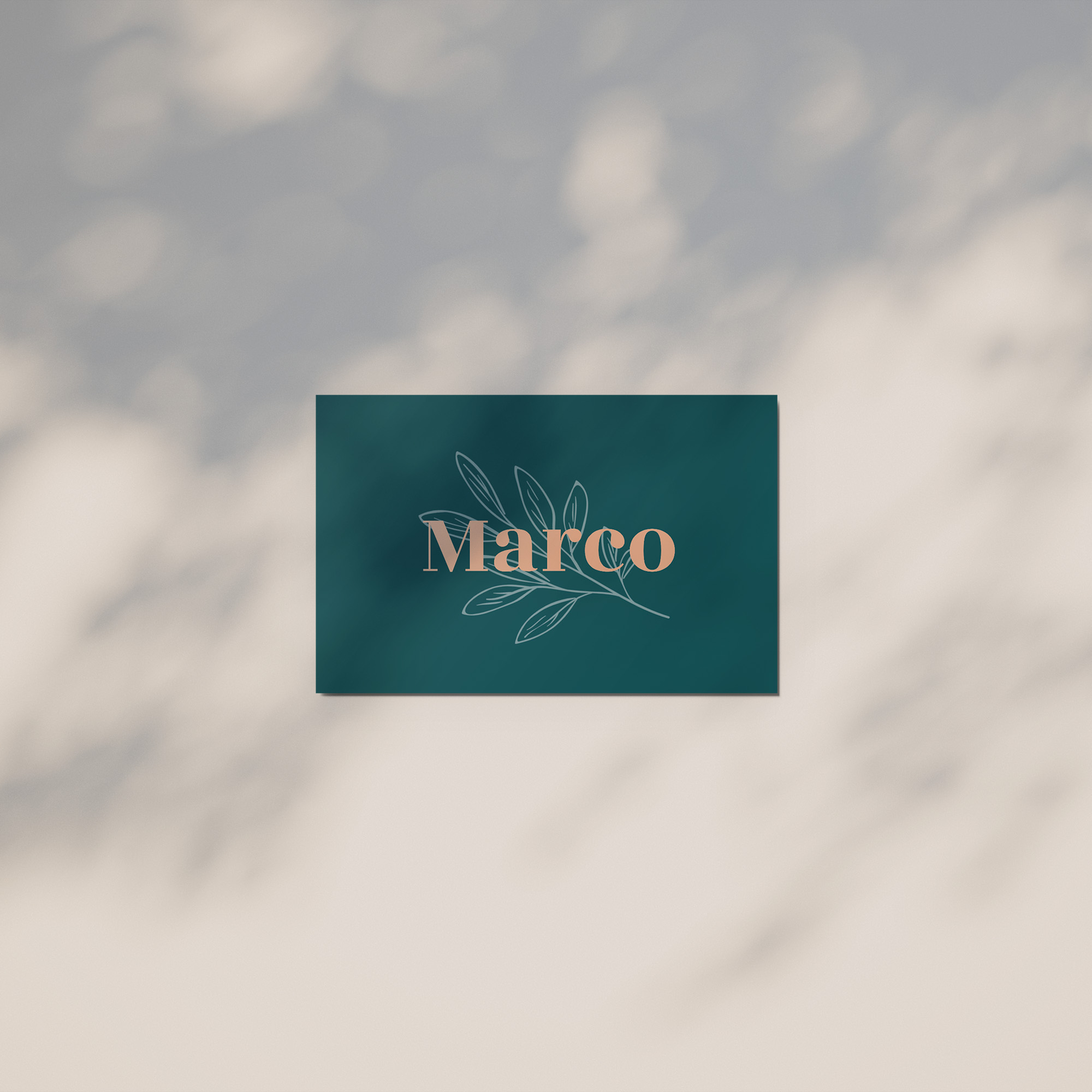 Naamkaartjes turquoise takjes rosegoudfolie | 25 stukjes 8x5 cm