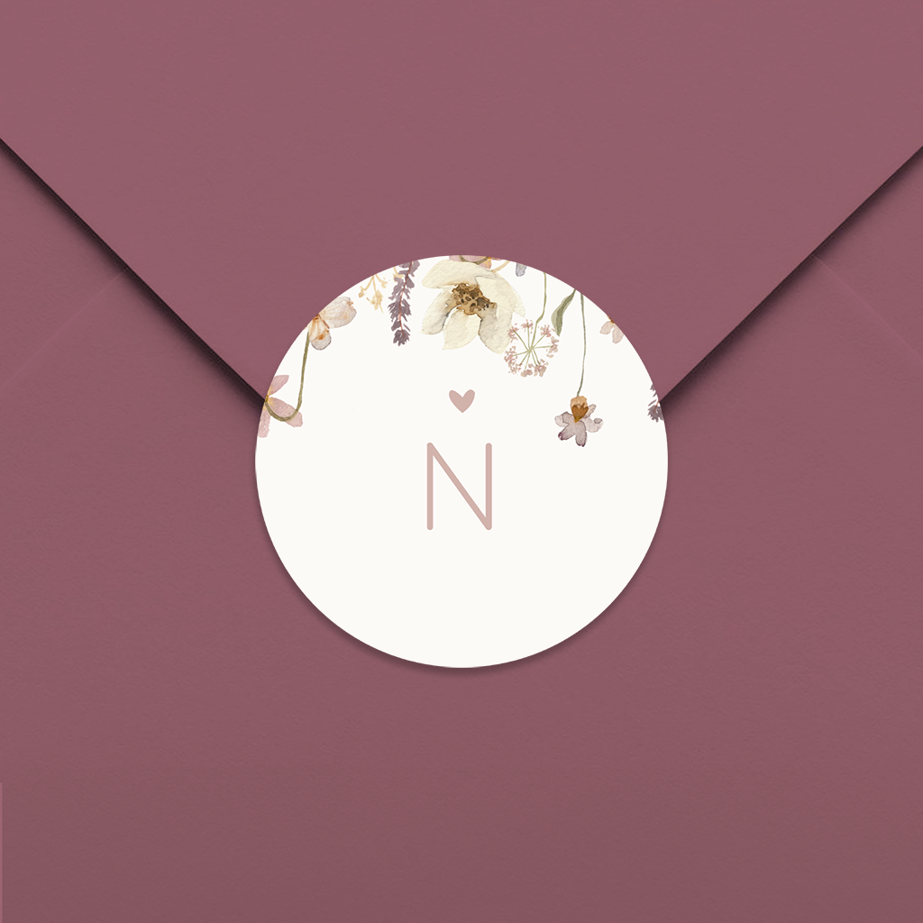 Sluitsticker met initiaal en bloemen - per 25 stuks
