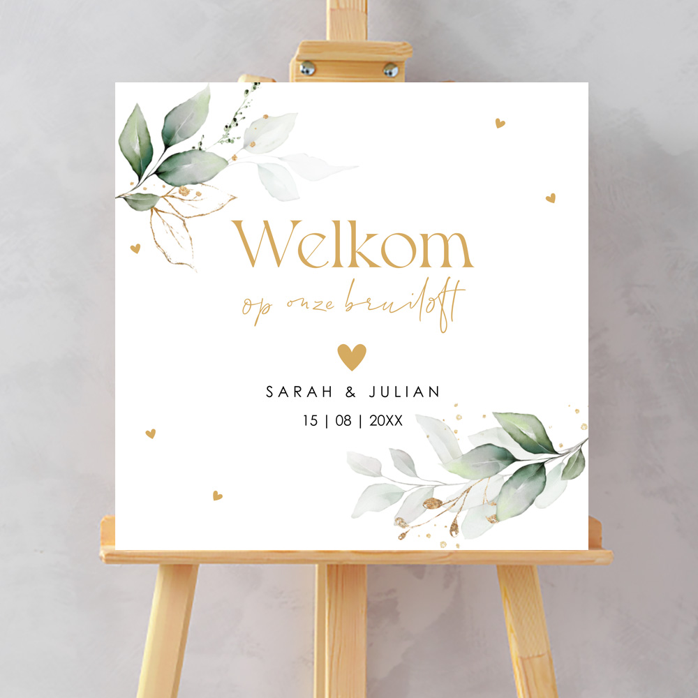 Bruiloftsbord botanisch groen waterverf bladeren