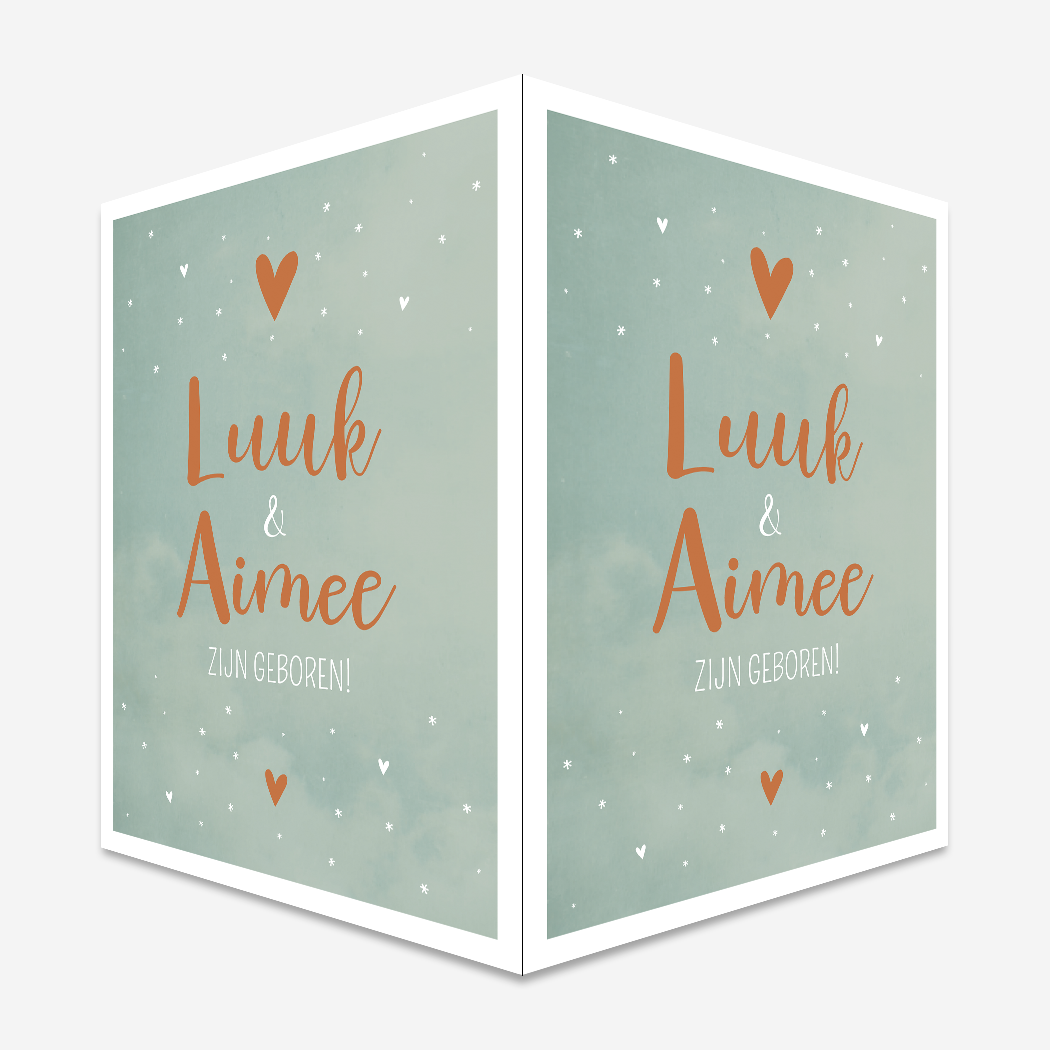 Raambord Geboortebord Tweeling Mintgroen Hartjes