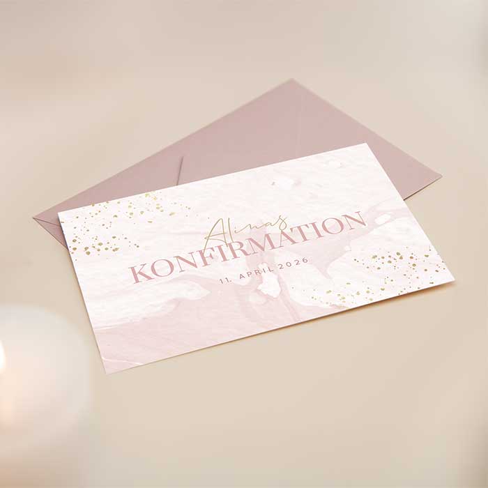 Einladung zur Konfirmation Aquarell-Look mit Goldelementen