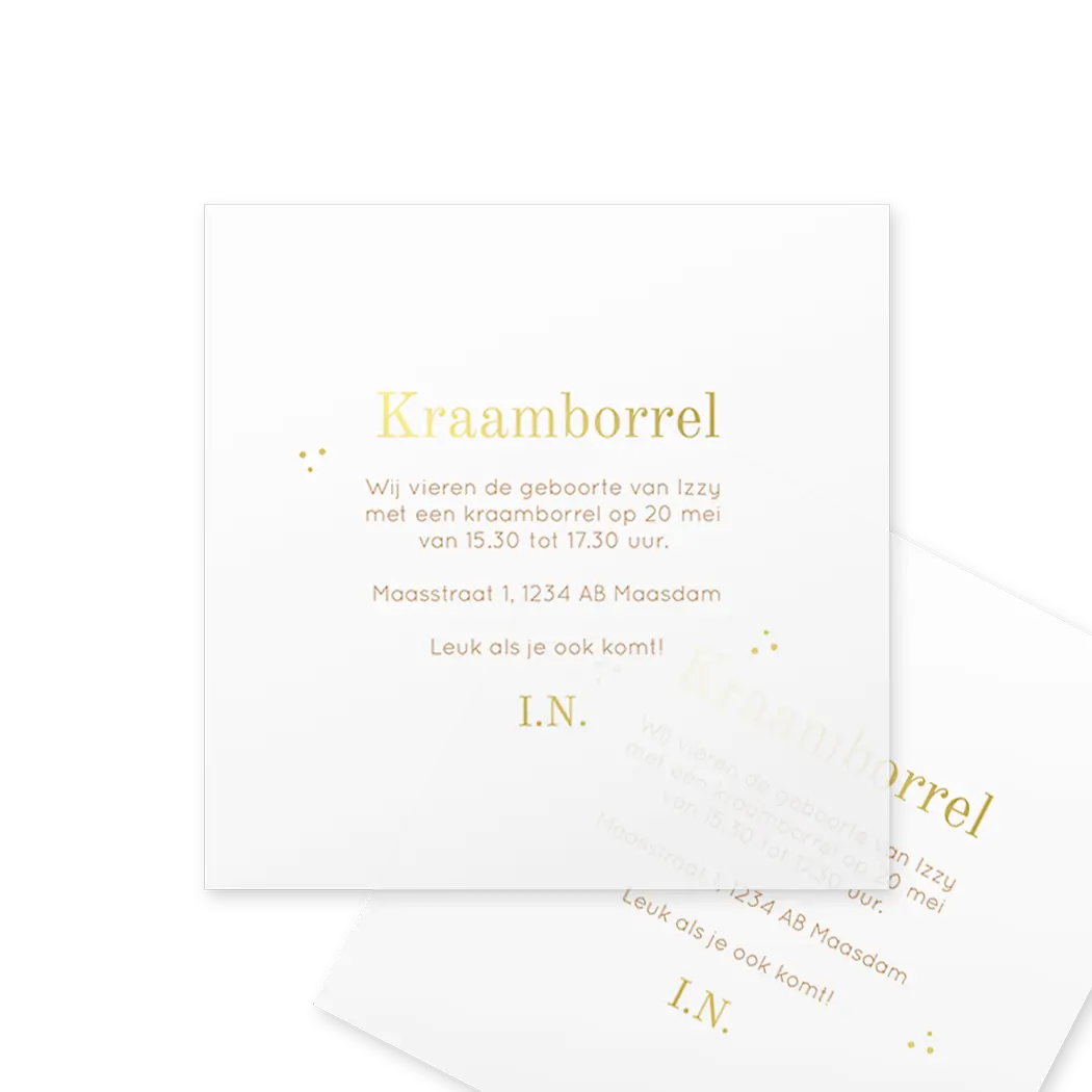 Kalkpapier kraamborrel uitnodiging minimalistisch met goudfolie