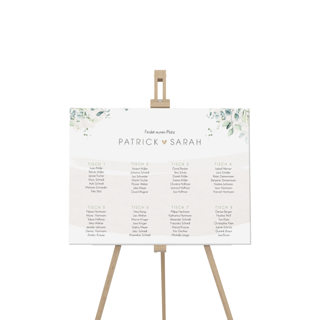 Sitzplan Schild mit Zweigen und Aquarell