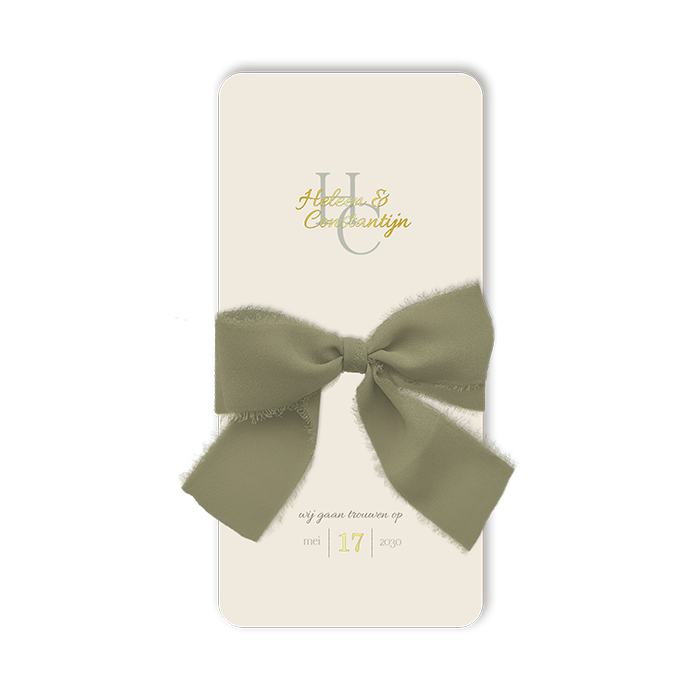 Klassieke trouwkaart met logo en lint