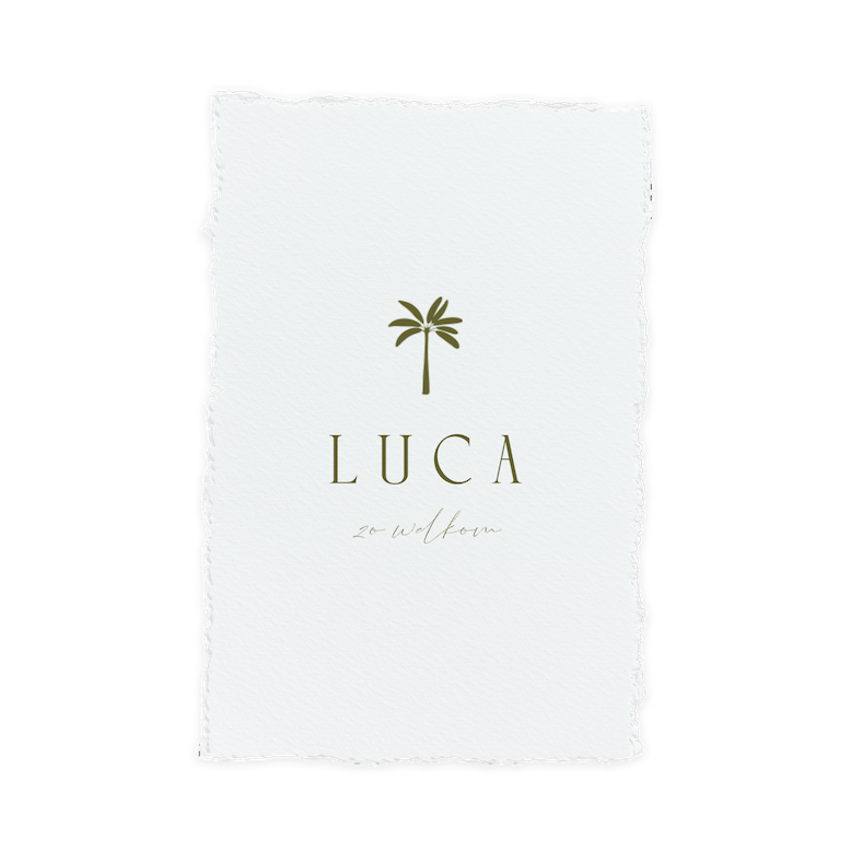 Geboortekaartje handgeschept papier look met palmboom (DIY)