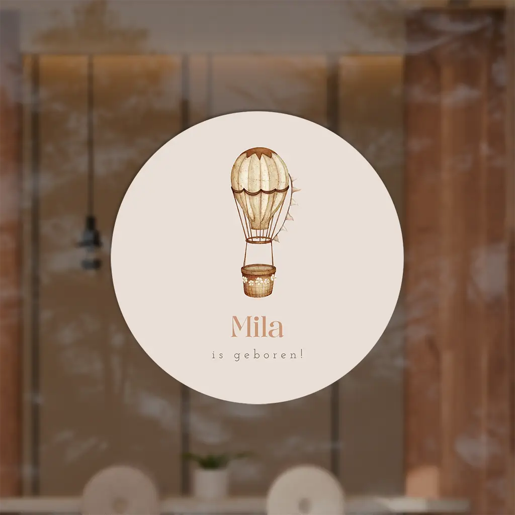 Raamsticker rond met beige luchtballon op oudroze