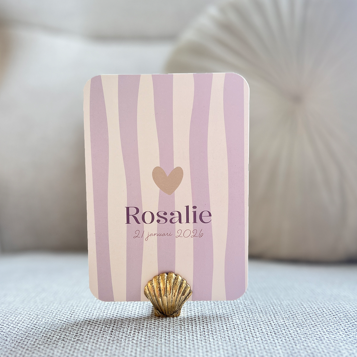 Geboortekaartje Hartje Strepen Lila