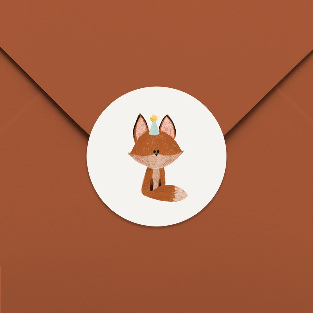 Autocollant avec renard et chapeau de fête - 25 pièces