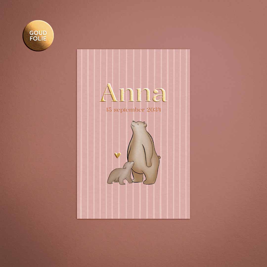 Geboortekaartje voor een meisje met beren