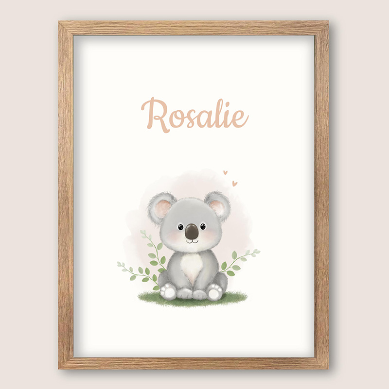 Poster met fluffy koala en naam voor de babykamer