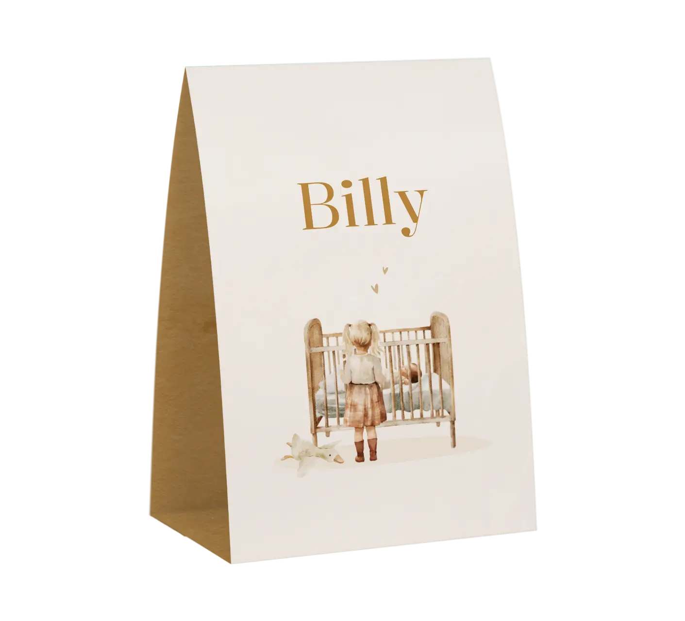 Getekend tentkaartje met grote zus bij wiegje