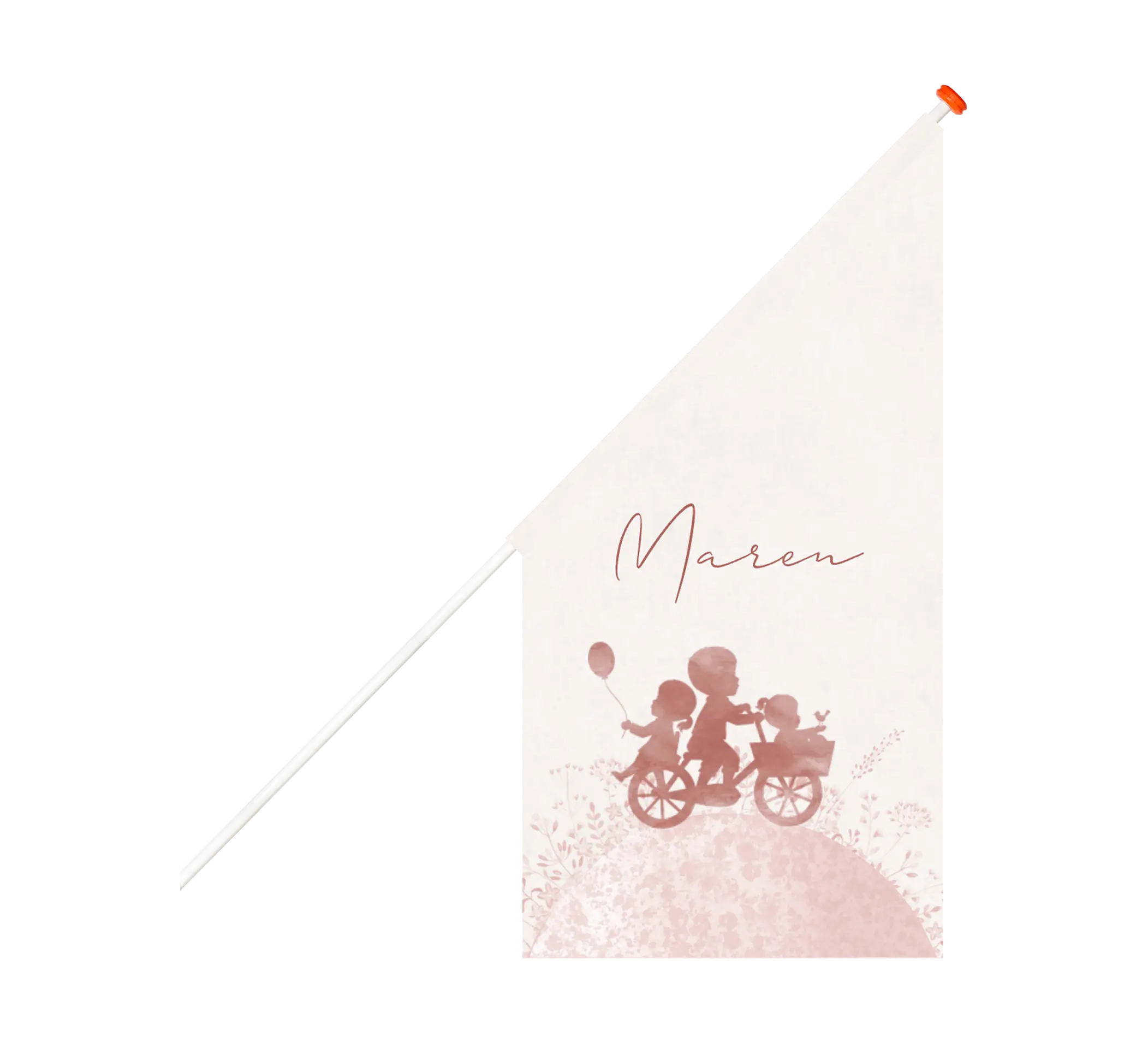 Geboortevlag met roze watercolour en silhouetjes op fiets