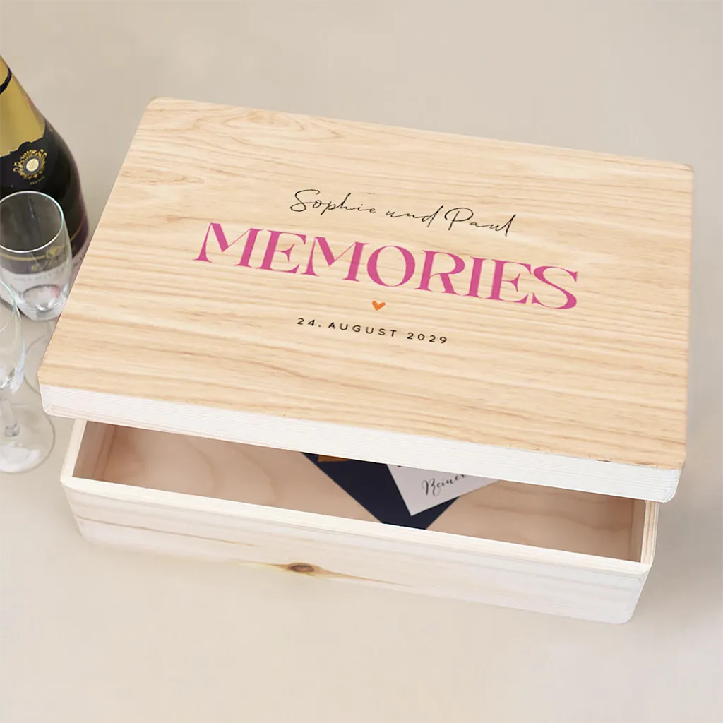 Colourblocking Erinnerungsbox Hochzeit mit eleganter Schrift und Herz