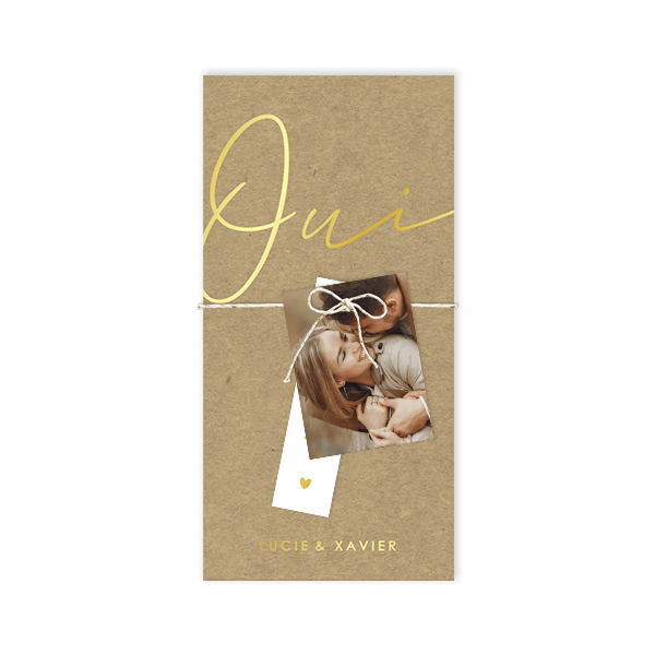Trio de faire-part de mariage impression kraft avec photo et dorure