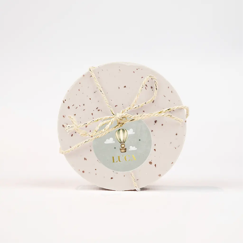 Label cirkel groen met luchtballon en leeuwtje - per 16 stuks