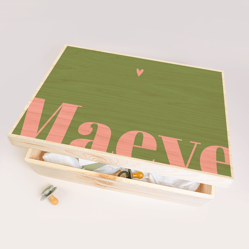 Memorybox baby in colorblocking groen en roze
