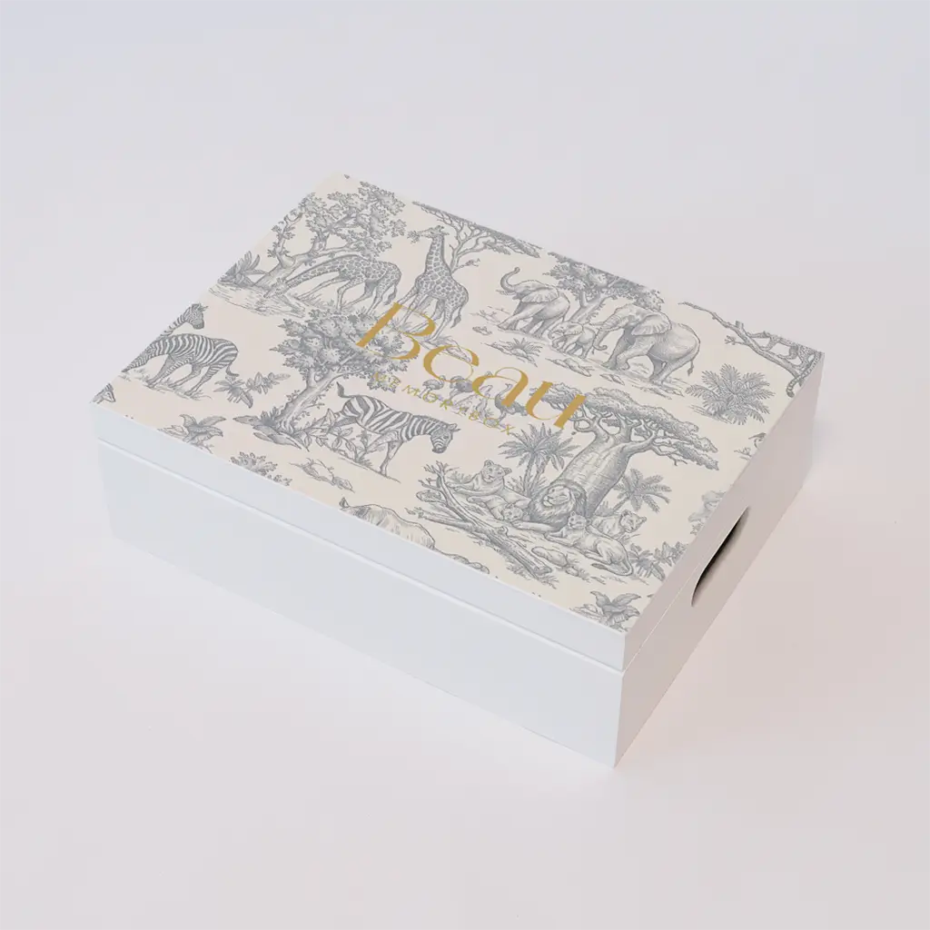 Memorybox met safaridieren in Toile de Jouy-style