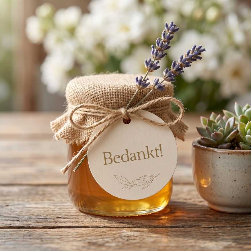 Label bedankje takje beige minimalistisch