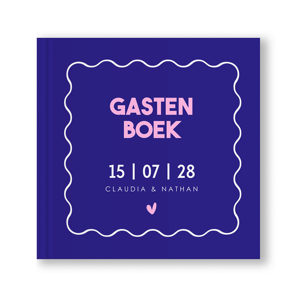 Gastenboek huwelijk blauw roze modern typografie