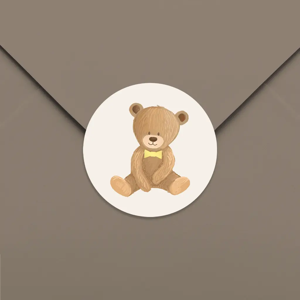 Sluitsticker schattig beertje met goudfolie strikje - per vel