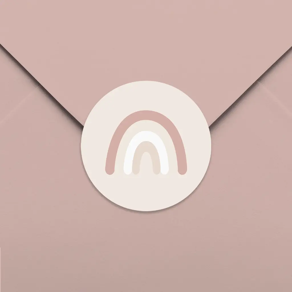 Sluitsticker beige met regenboogje - per 25 stuks