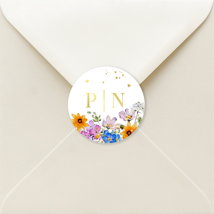 Sluitzegels huwelijk bloemen paars goudfolie