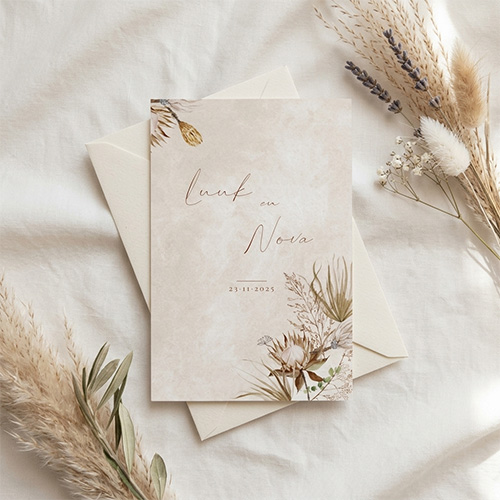 Trouwkaart bohemian pampas bloemen