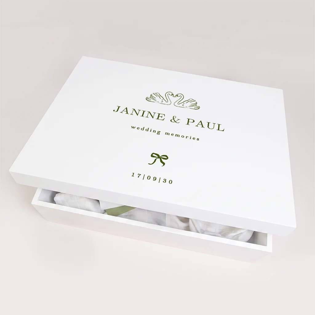 Memorybox huwelijk klassiek met zwanen en strikje