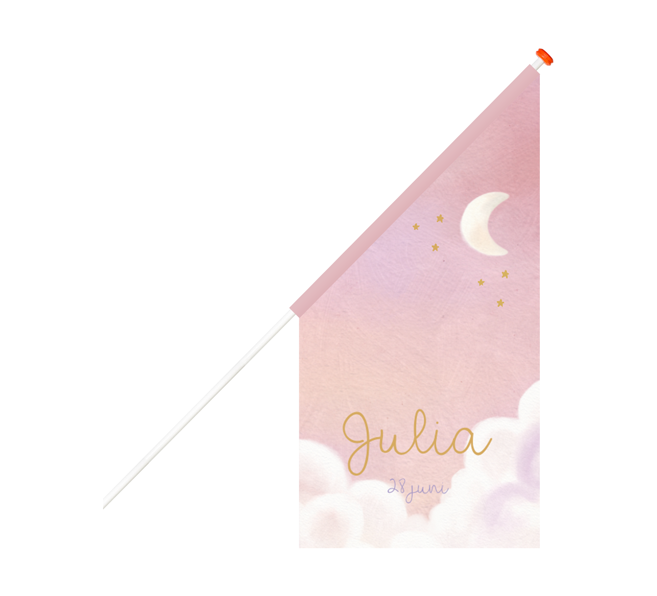 Geboortevlag roze met wolken en maan