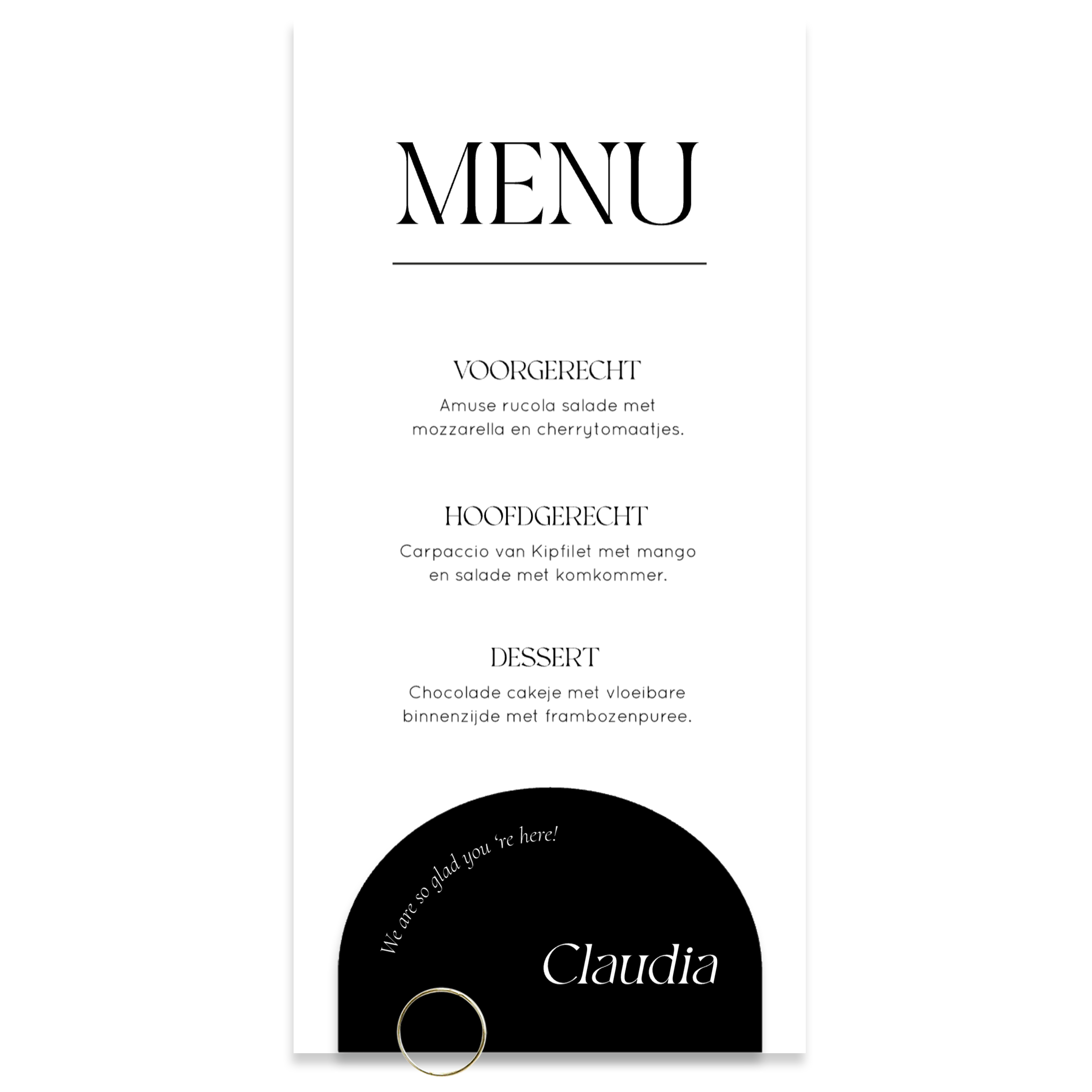 Menukaart huwelijk langwerpig zwart wit modern