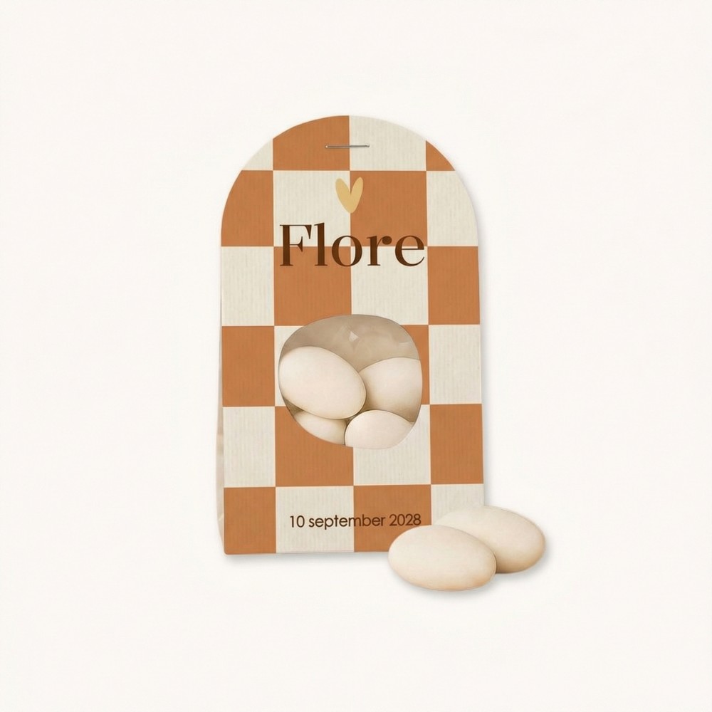 Doopsuiker wikkel retro neutraal geblokt terracotta