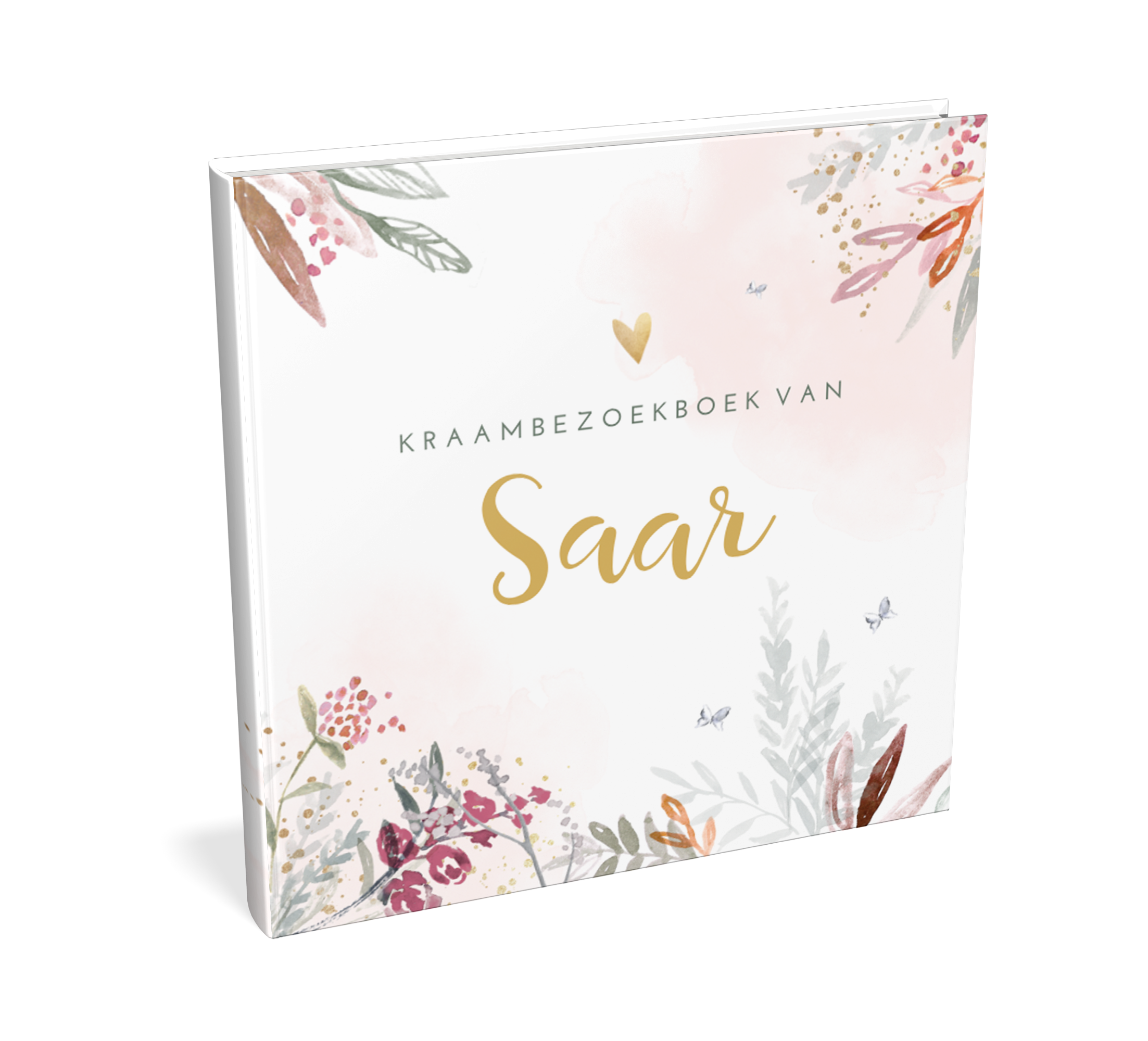 Kraambezoekboek roze watercolour met bloemen