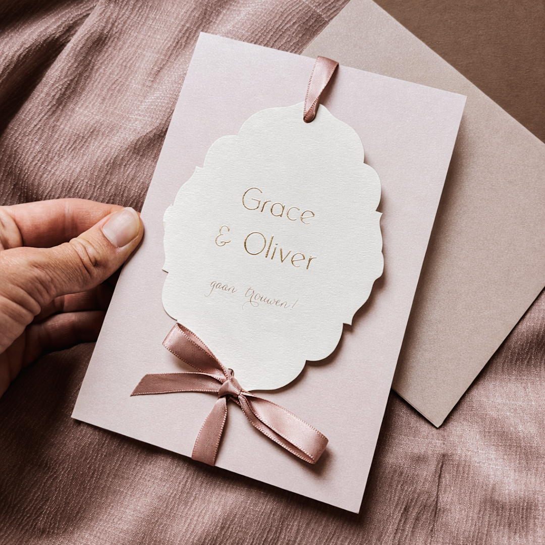 Trouwkaart set met vintage bloemen