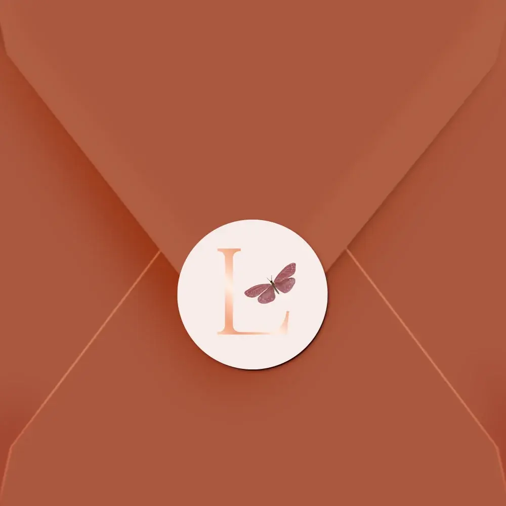 Sluitsticker met vlindertje en rosegoud folie | 25 stuks