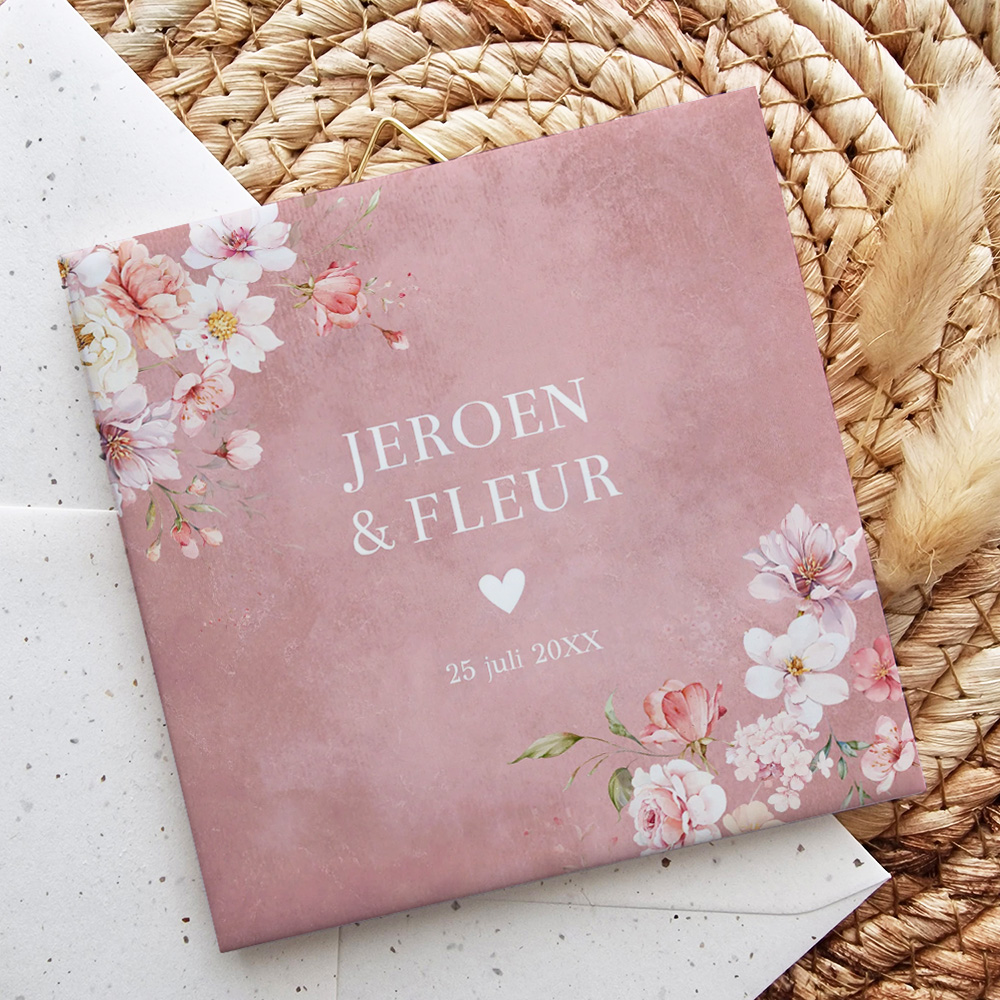Tegeltje bruiloft roze romantische bloemen eigen tekst