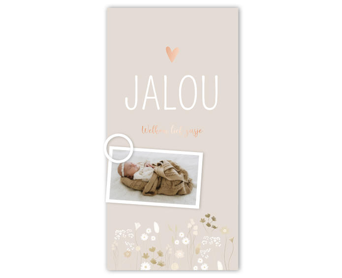 Geboortekaartje Bloemetjes Beige Naturel