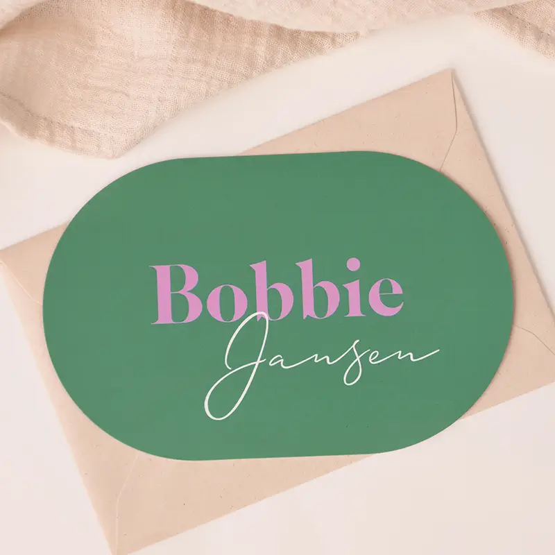 Origineel geboortekaartje met color blocking trendkleuren