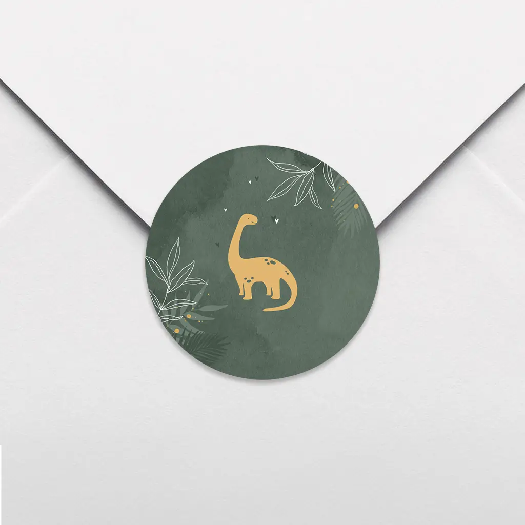 Sluitsticker stoer groen met dino - per vel