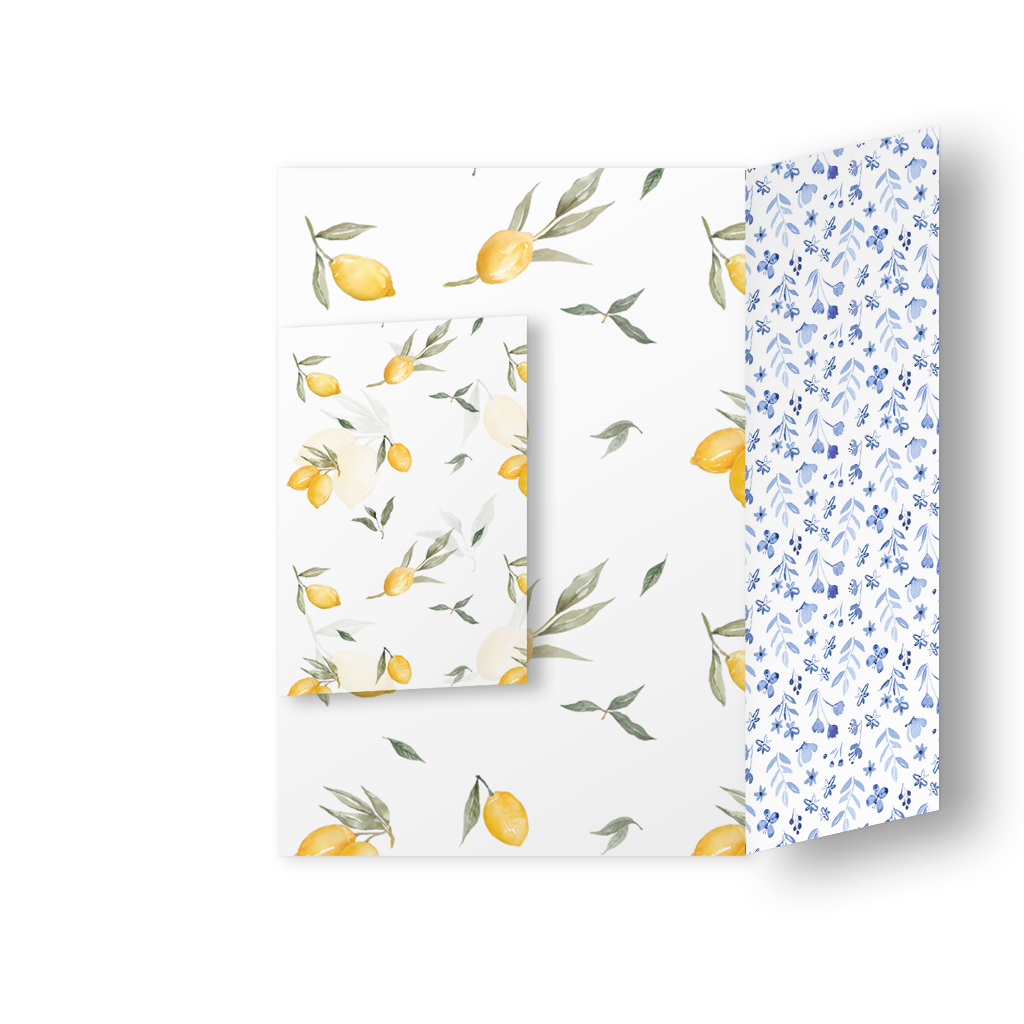 Kartenumschlag aus Transparentpapier mit Zitronen und Blättern