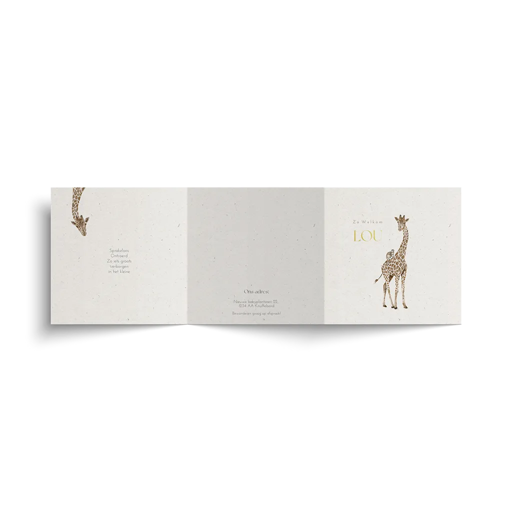 Zigzag geboortekaartje beige met giraf