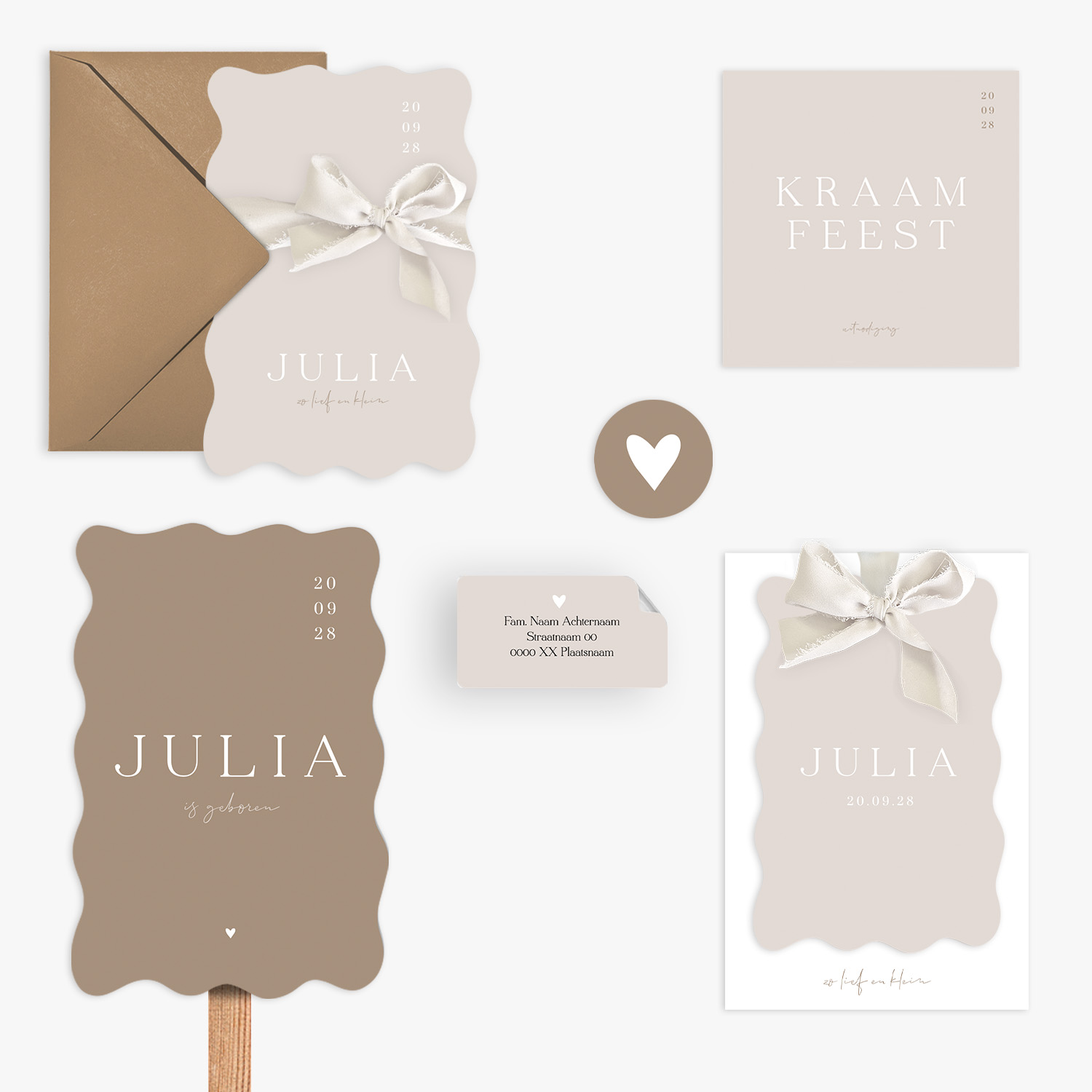doorlink geboortekaartjes set bow and beige