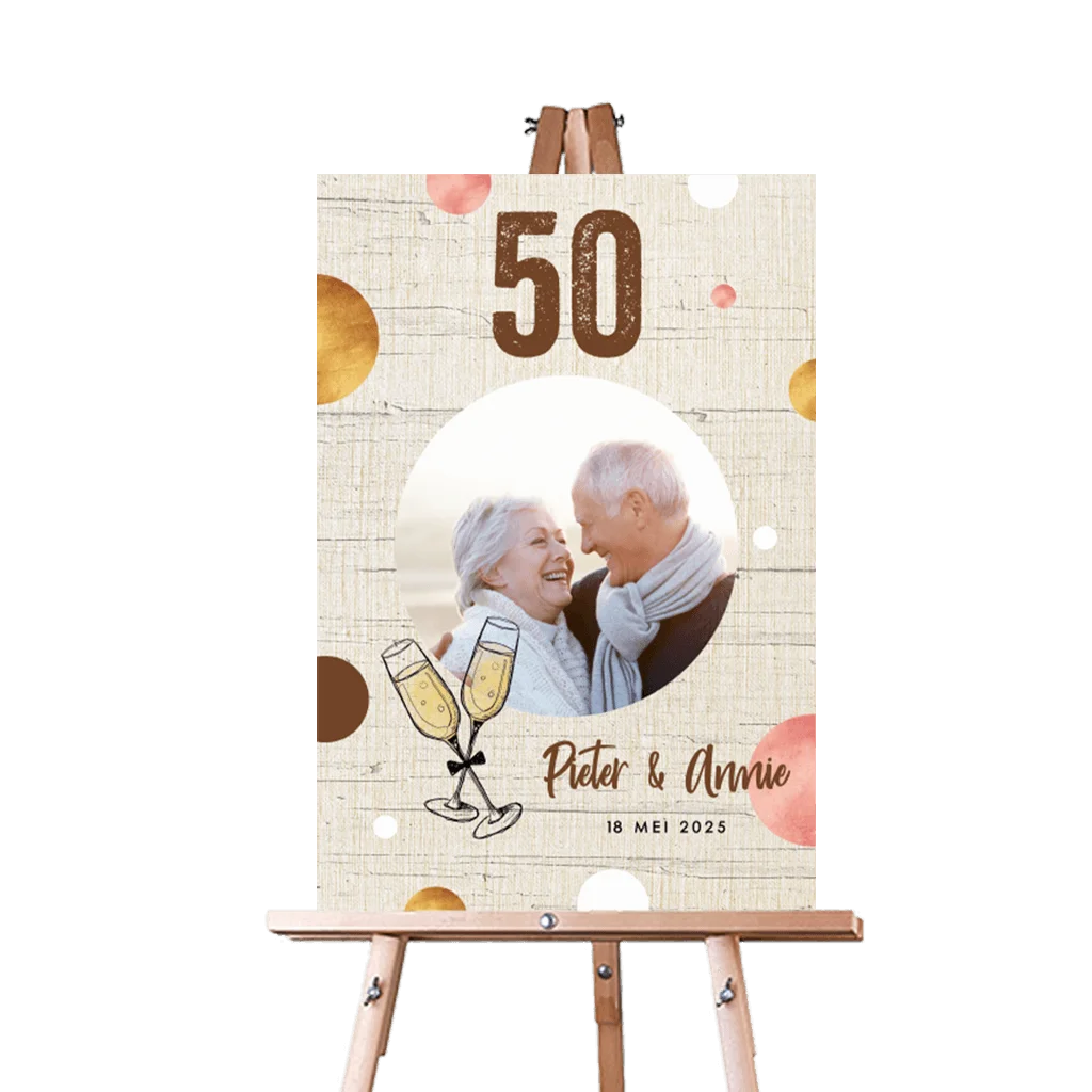 Feestelijk welkomstbord voor jubileum met eigen foto