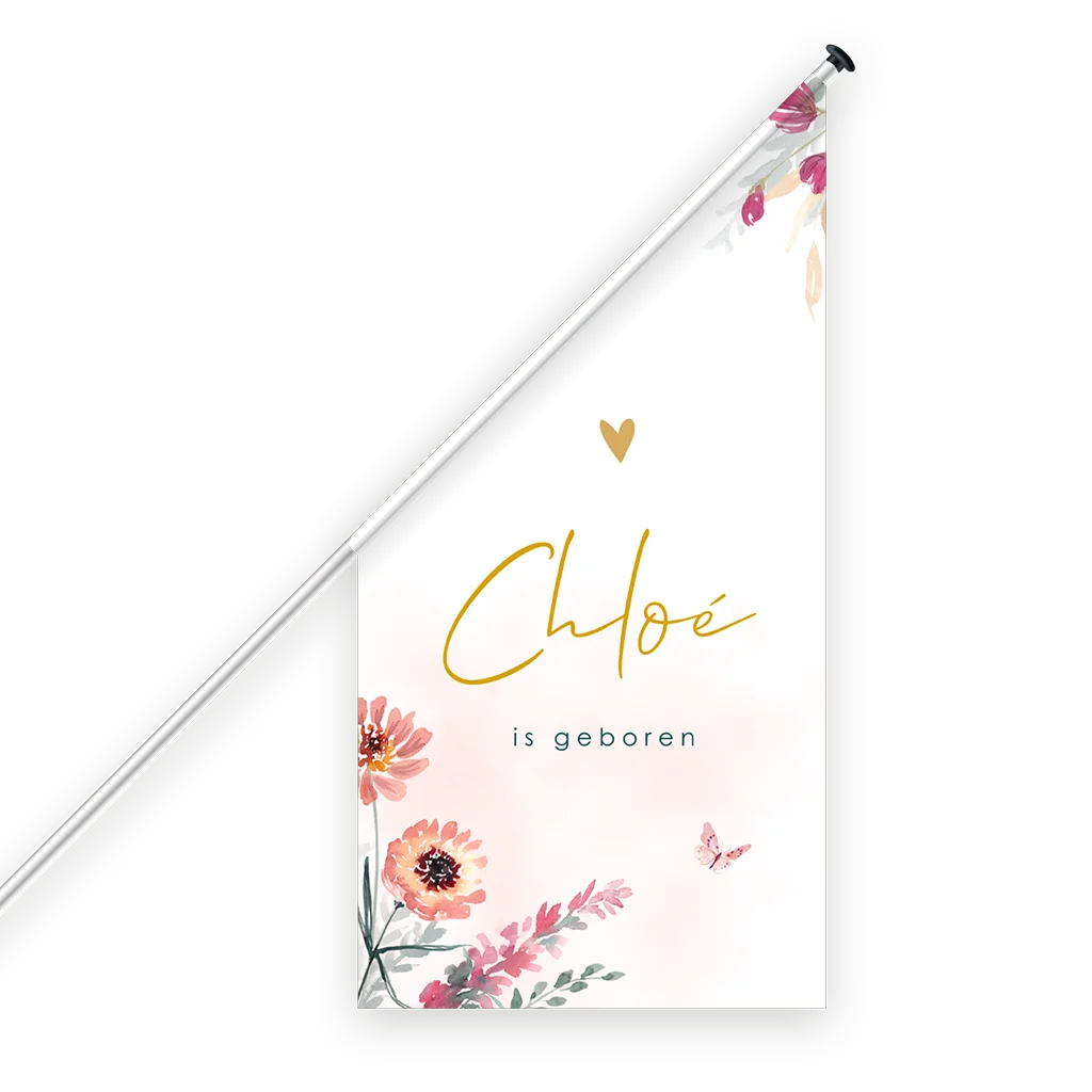 Geboortevlag romantisch met bloemen