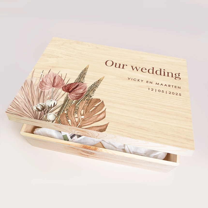 Memorybox bruiloft in boho stijl