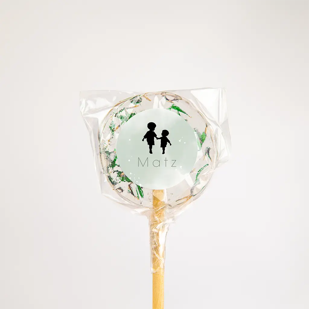 Naamsticker mintgroen met silhouet van broertjes - per 25 stuks
