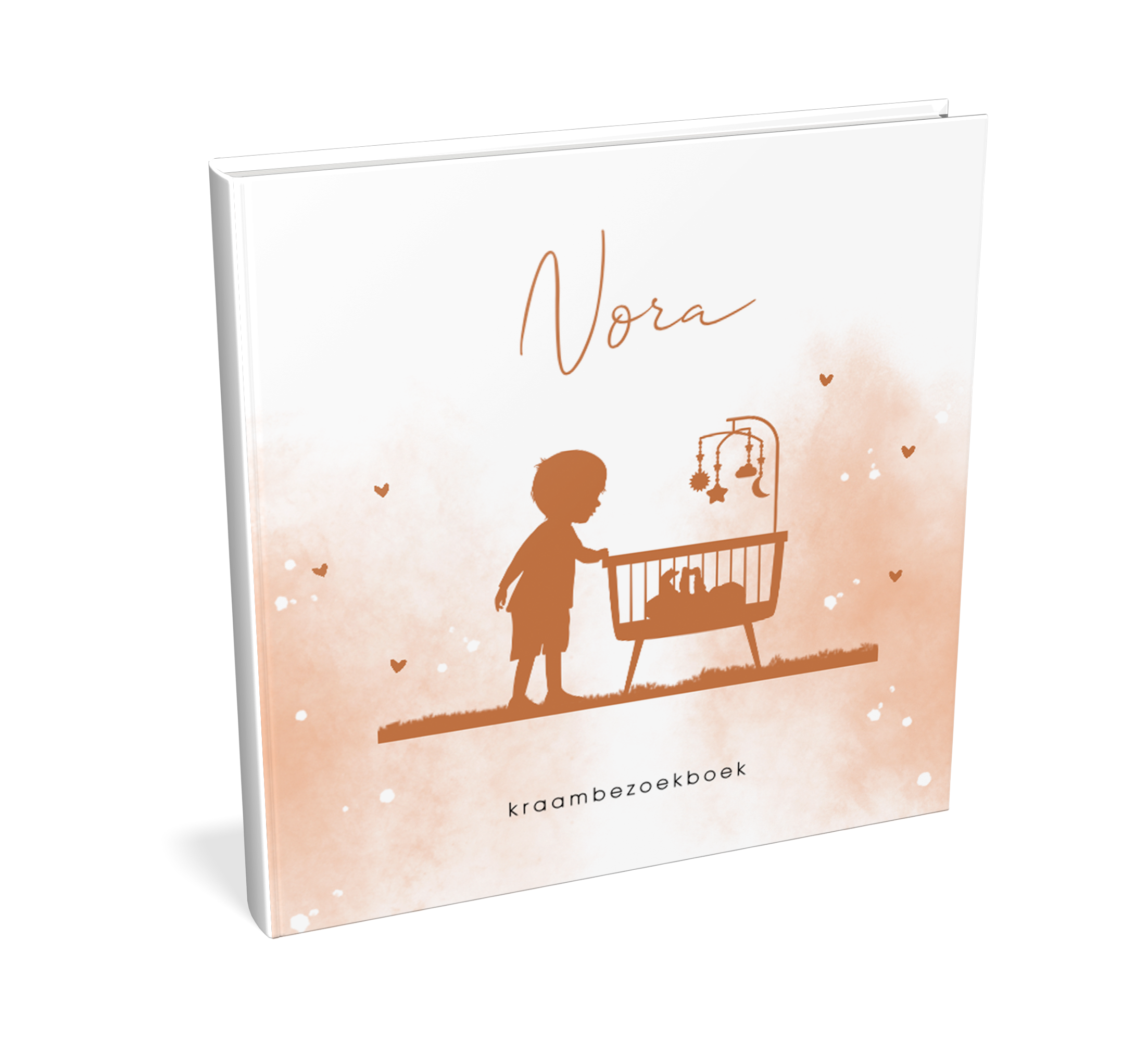 Kraambezoekboek watercolour met wiegje en silhouetje grote broer